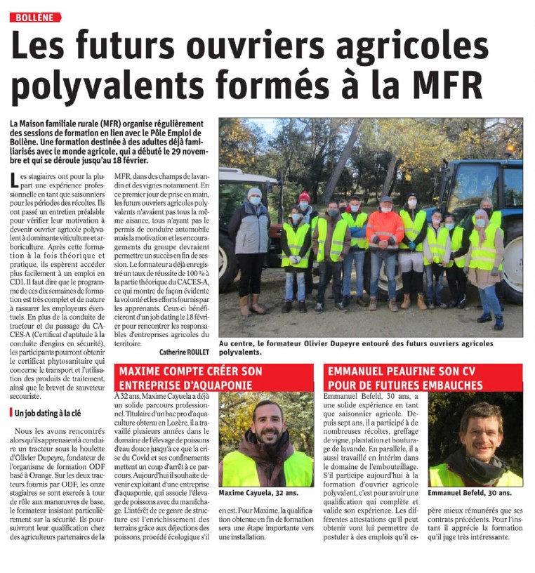 Les futurs ouvriers agricoles polyvalents formés à la MFR | 10 décembre 2021