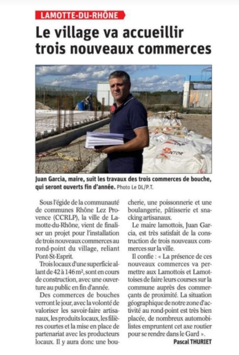 Le village Lamotte du Rhône va accueillir trois nouveaux commerces | Article de presse - octobre 2021
