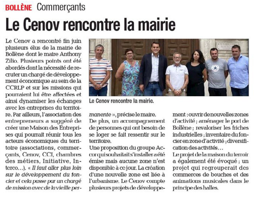 Le CENOV rencontre la mairie | Article Vaucluse matin du jeudi 08.07.2021