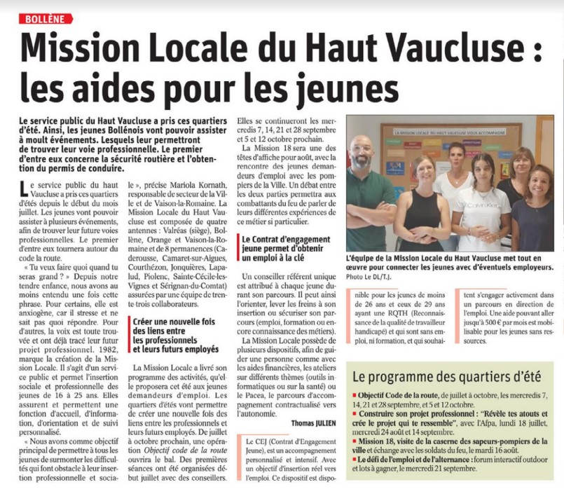 mission haut vaucluse les aides pour les jeunes 18 juillet